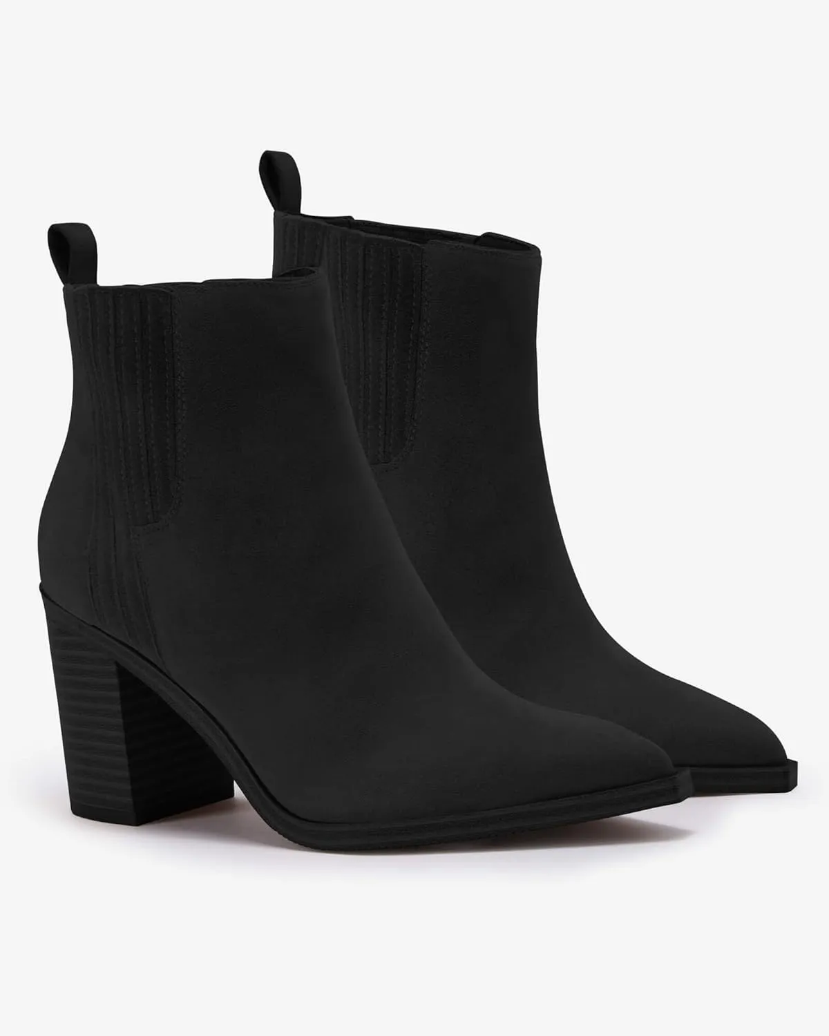 Imily Bela Womens Ankle Boots Pointed Toe Chunky Stacked Mid Heeled Faux Suede Leather Booties