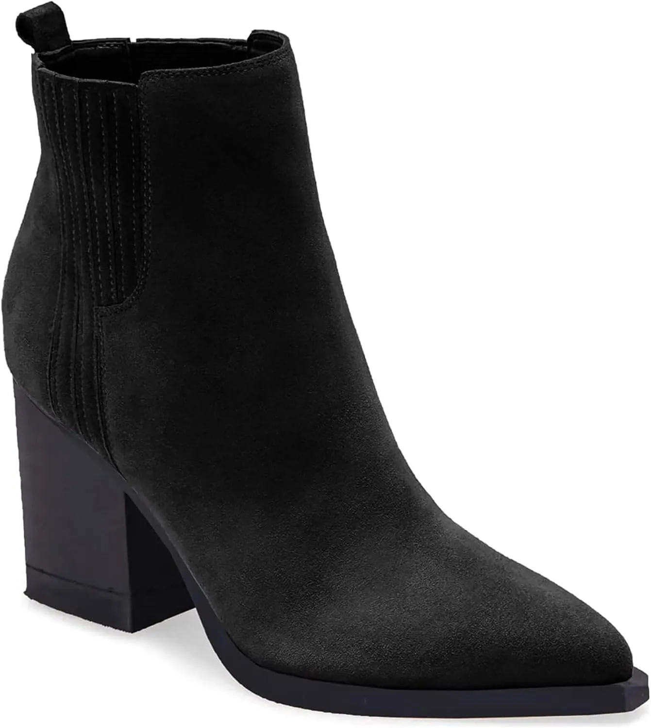 Imily Bela Womens Ankle Boots Pointed Toe Chunky Stacked Mid Heeled Faux Suede Leather Booties