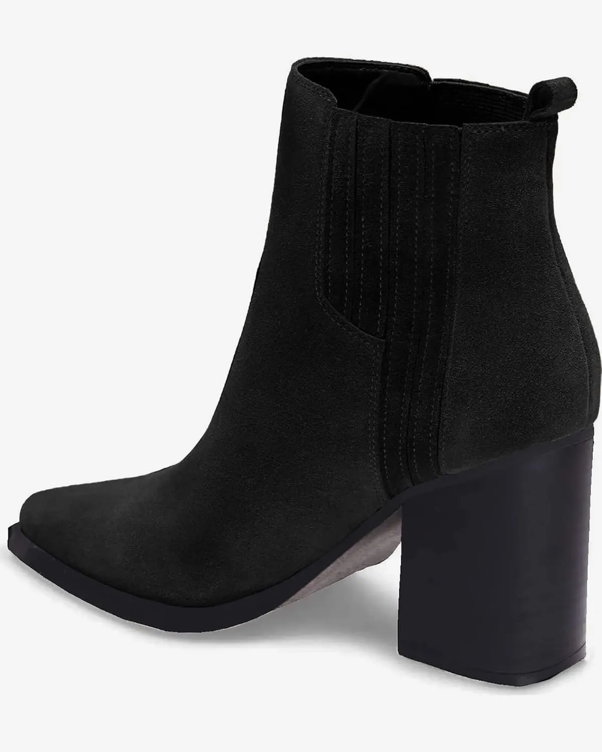Imily Bela Womens Ankle Boots Pointed Toe Chunky Stacked Mid Heeled Faux Suede Leather Booties