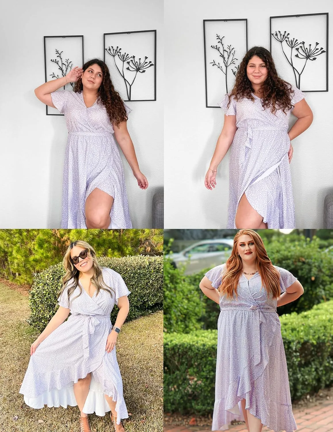 IN'VOLAND Plus Size Womens Floral Summer Dress Casual Wrap V Neck Short Sleeve Belted Beach Bohemian Maxi Dress