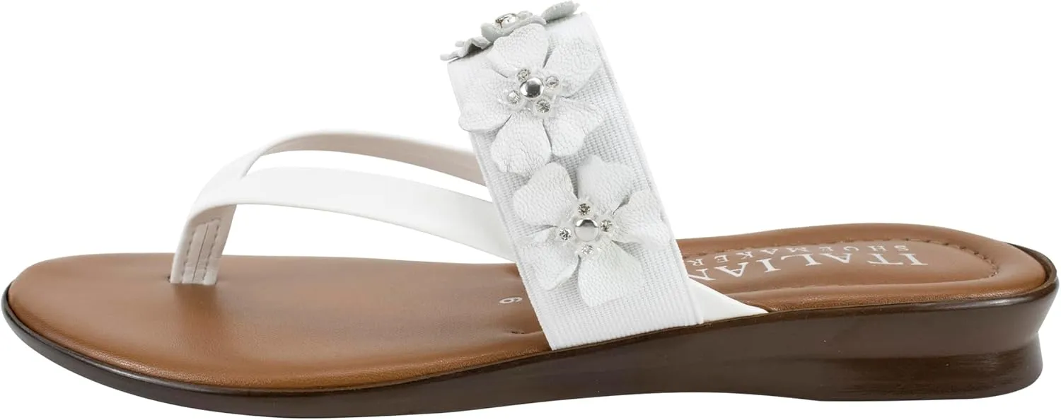 ITALIAN Shoemakers Claudie Women's low wedge Sandals with stretch comfort band, floral embellishment, and moderate wedge