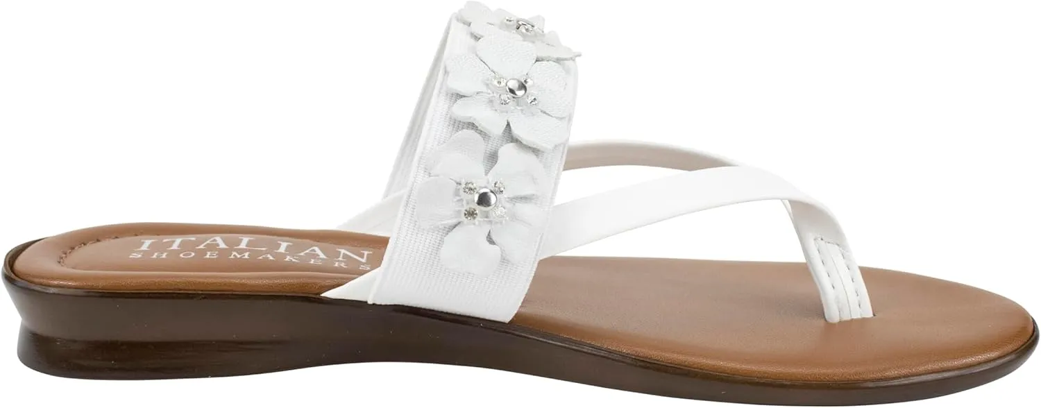ITALIAN Shoemakers Claudie Women's low wedge Sandals with stretch comfort band, floral embellishment, and moderate wedge