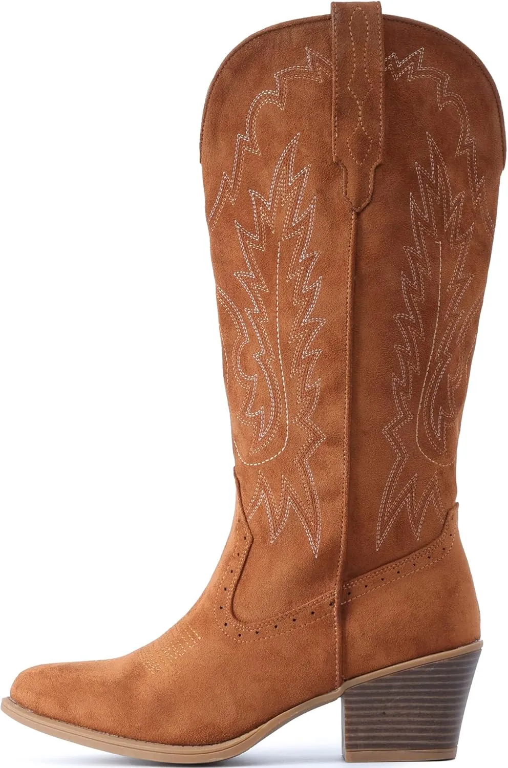 IUV Suede Cowboy Boots for women- Western Pointed Toe, Mid Calf Pull-On Boots