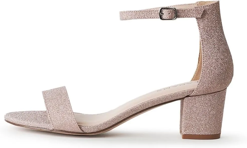 J. Adams Daisy Heeled Sandals - Ankle Strap Low Block, Open Toe Dress Pumps, Chunky Heels - Dressy Shoes for Women - Bridal, Wedding, Summer Sandals