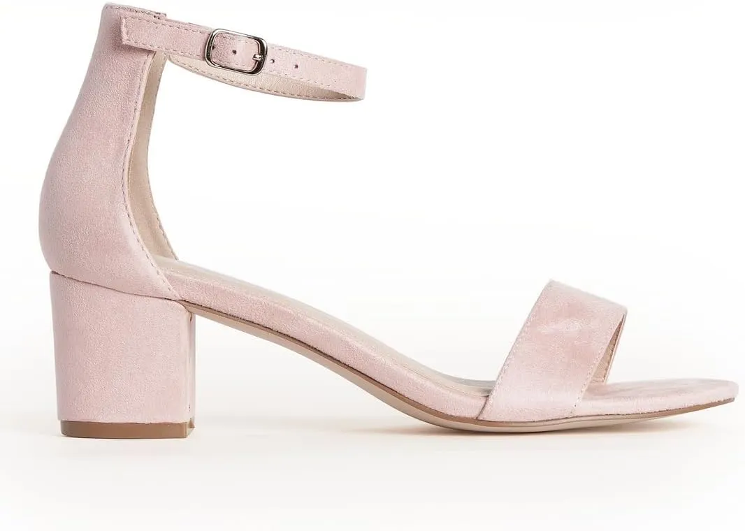 J. Adams Daisy Heeled Sandals - Ankle Strap Low Block, Open Toe Dress Pumps, Chunky Heels - Dressy Shoes for Women - Bridal, Wedding, Summer Sandals