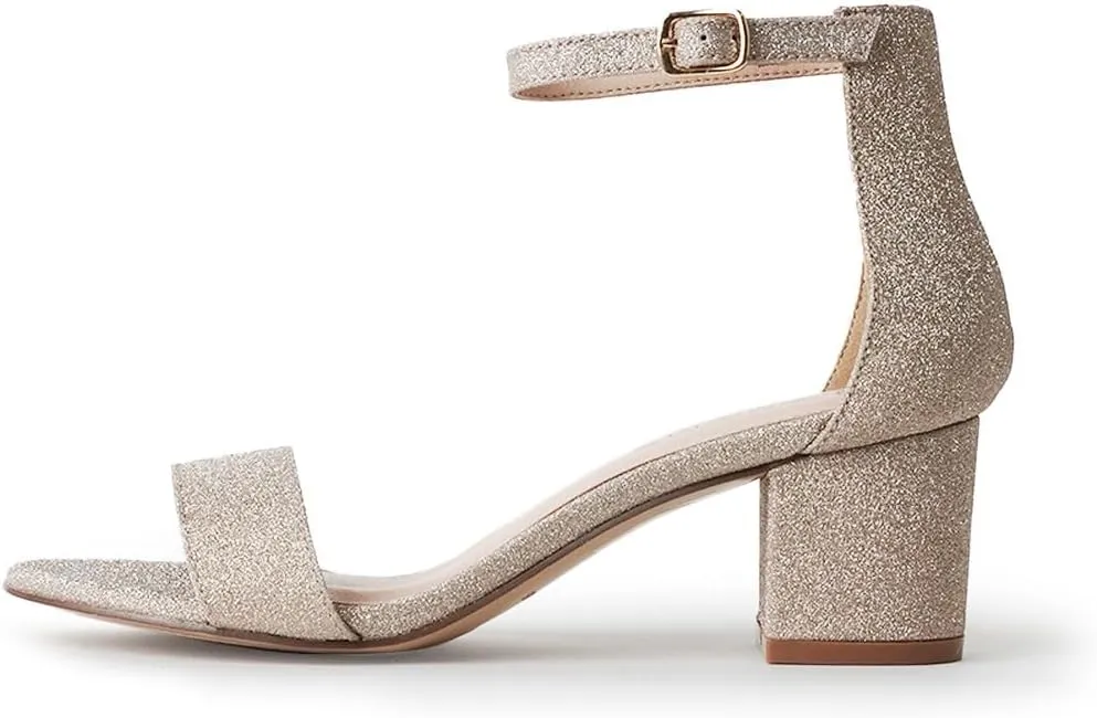 J. Adams Daisy Heeled Sandals - Ankle Strap Low Block, Open Toe Dress Pumps, Chunky Heels - Dressy Shoes for Women - Bridal, Wedding, Summer Sandals
