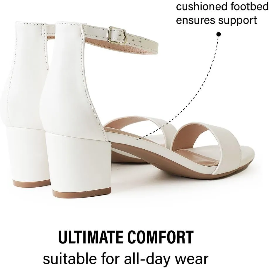 J. Adams Daisy Heeled Sandals - Ankle Strap Low Block, Open Toe Dress Pumps, Chunky Heels - Dressy Shoes for Women - Bridal, Wedding, Summer Sandals