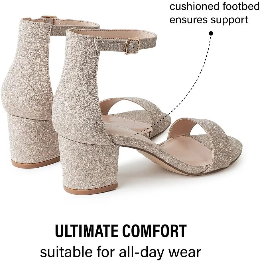 J. Adams Daisy Heeled Sandals - Ankle Strap Low Block, Open Toe Dress Pumps, Chunky Heels - Dressy Shoes for Women - Bridal, Wedding, Summer Sandals