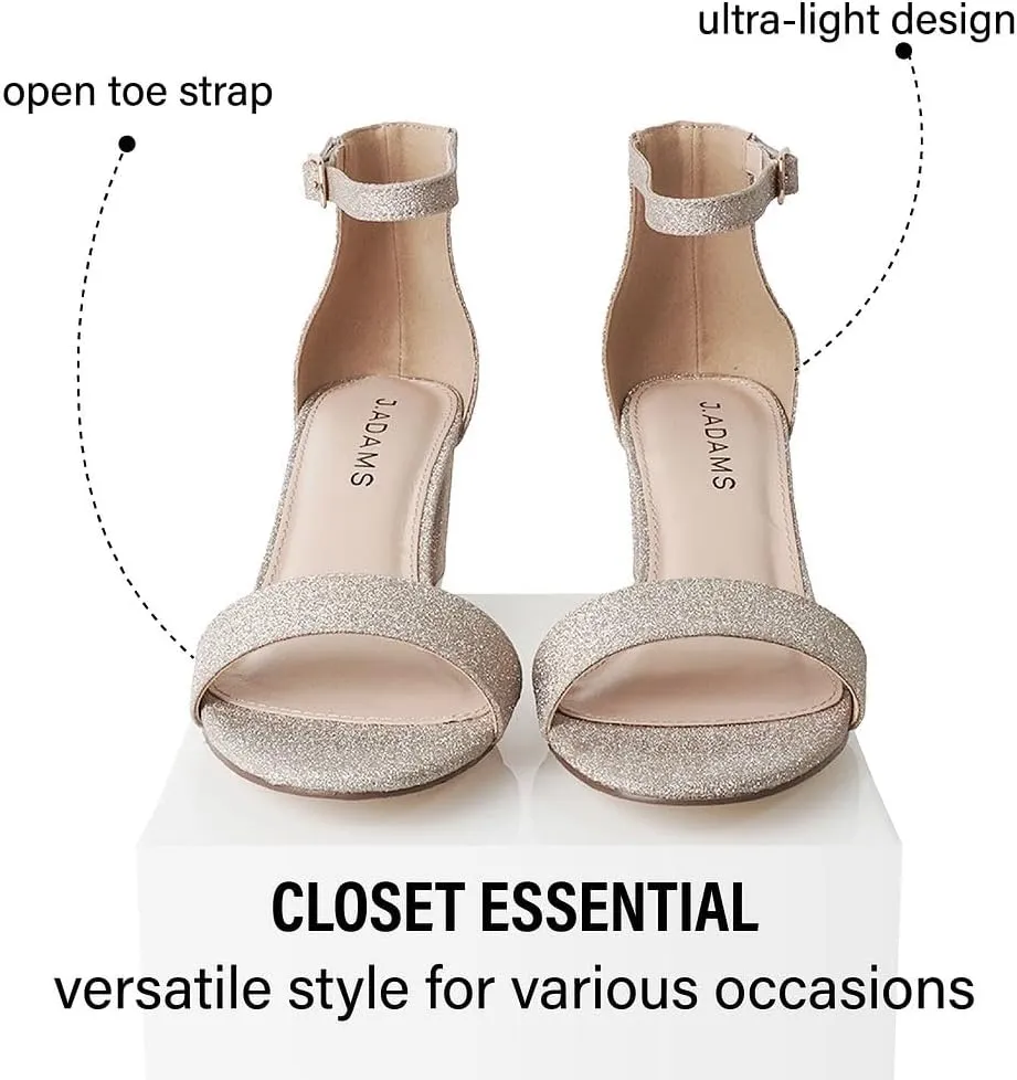 J. Adams Daisy Heeled Sandals - Ankle Strap Low Block, Open Toe Dress Pumps, Chunky Heels - Dressy Shoes for Women - Bridal, Wedding, Summer Sandals