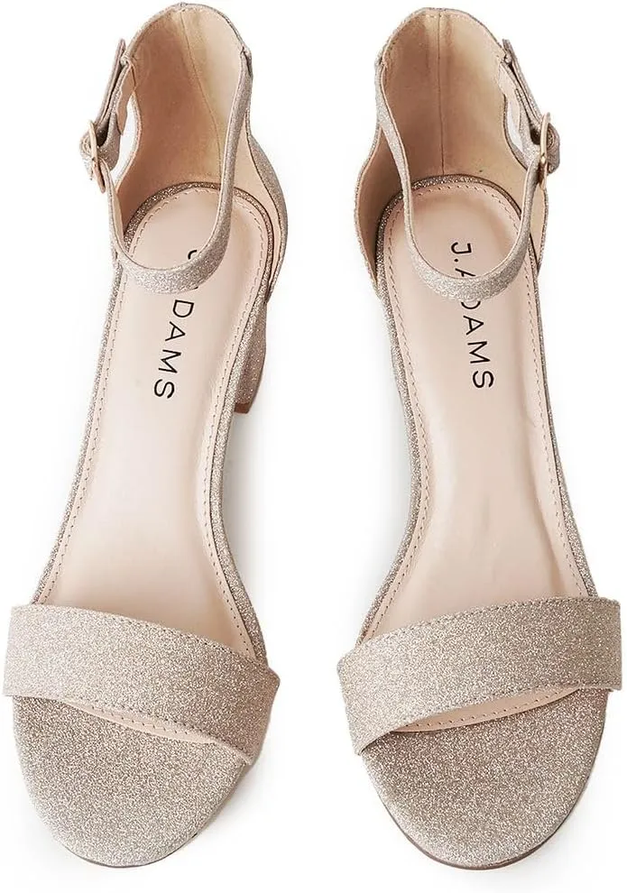 J. Adams Daisy Heeled Sandals - Ankle Strap Low Block, Open Toe Dress Pumps, Chunky Heels - Dressy Shoes for Women - Bridal, Wedding, Summer Sandals