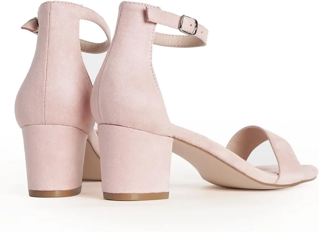 J. Adams Daisy Heeled Sandals - Ankle Strap Low Block, Open Toe Dress Pumps, Chunky Heels - Dressy Shoes for Women - Bridal, Wedding, Summer Sandals