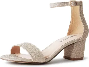 J. Adams Daisy Heeled Sandals - Ankle Strap Low Block, Open Toe Dress Pumps, Chunky Heels - Dressy Shoes for Women - Bridal, Wedding, Summer Sandals