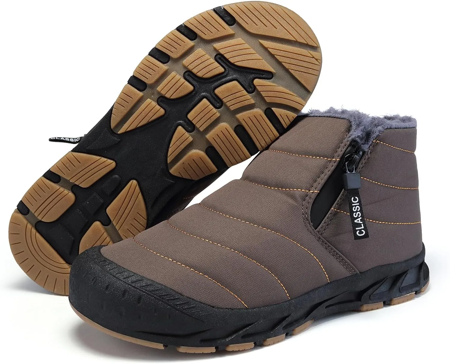 Jakcuz Men Snow Boots Water Resistant Non-slip Winter Shoes with Fuzz Lined Warm High Top Boots for Men