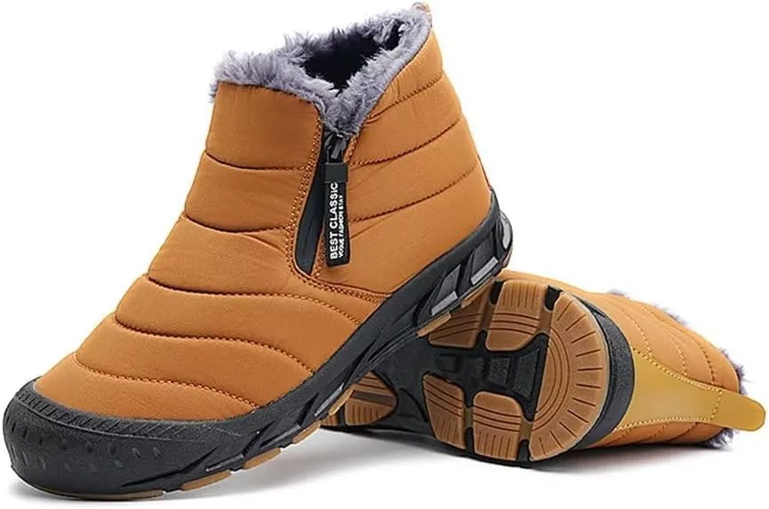 Jakcuz Men Snow Boots Water Resistant Non-slip Winter Shoes with Fuzz Lined Warm High Top Boots for Men