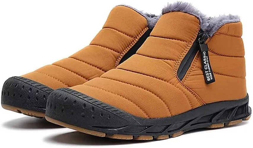 Jakcuz Men Snow Boots Water Resistant Non-slip Winter Shoes with Fuzz Lined Warm High Top Boots for Men