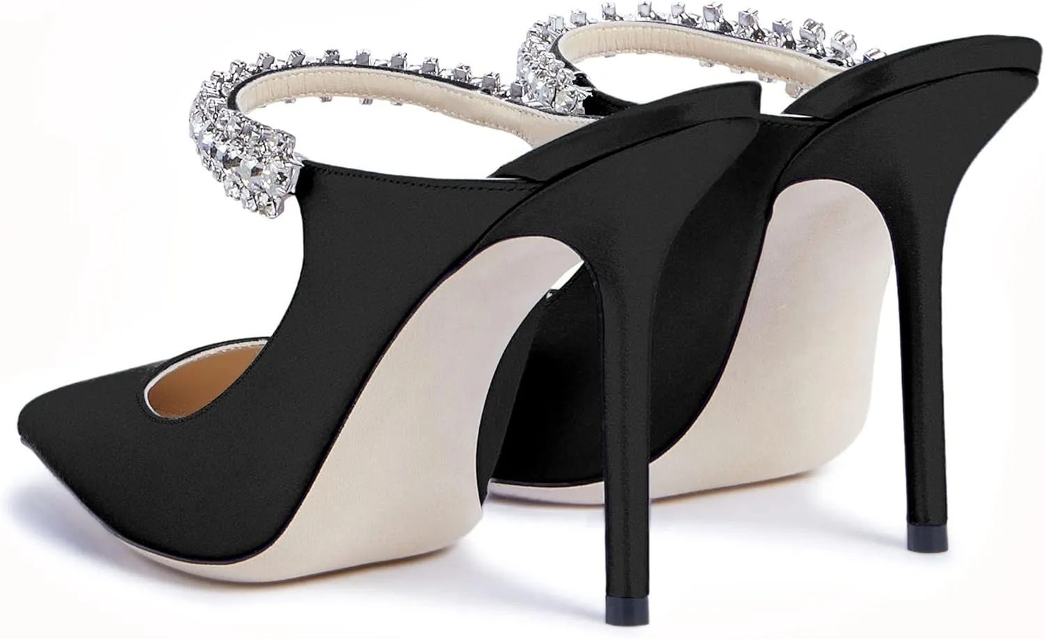 JANSEVEN Mules Flats For Women Closed Toe Flat Sandals With Rhinestone Pointy Slip On Patent Leather 4 Inches Bridal Wedding Shoes Sexy