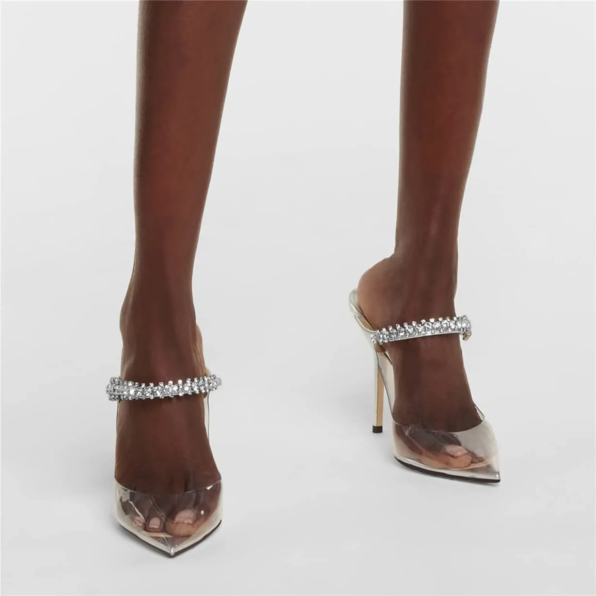 JANSEVEN Mules Flats For Women Closed Toe Flat Sandals With Rhinestone Pointy Slip On Patent Leather 4 Inches Bridal Wedding Shoes Sexy