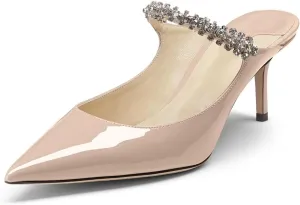 JANSEVEN Mules Flats For Women Closed Toe Flat Sandals With Rhinestone Pointy Slip On Patent Leather 4 Inches Bridal Wedding Shoes Sexy