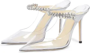 JANSEVEN Mules Flats For Women Closed Toe Flat Sandals With Rhinestone Pointy Slip On Patent Leather 4 Inches Bridal Wedding Shoes Sexy