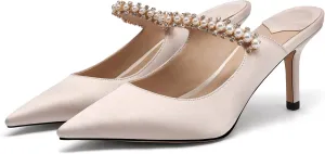JANSEVEN Mules Flats For Women Closed Toe Flat Sandals With Rhinestone Pointy Slip On Patent Leather 4 Inches Bridal Wedding Shoes Sexy