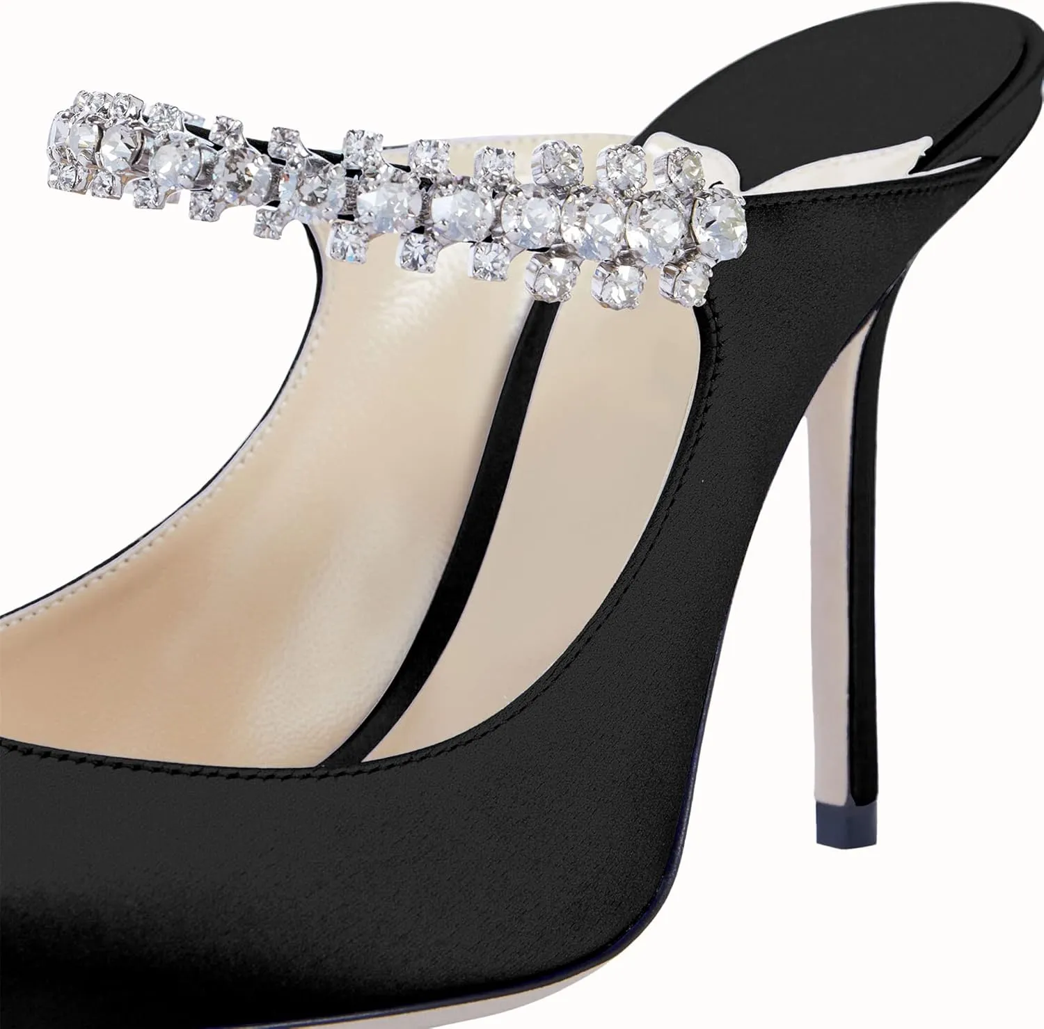 JANSEVEN Mules Flats For Women Closed Toe Flat Sandals With Rhinestone Pointy Slip On Patent Leather 4 Inches Bridal Wedding Shoes Sexy