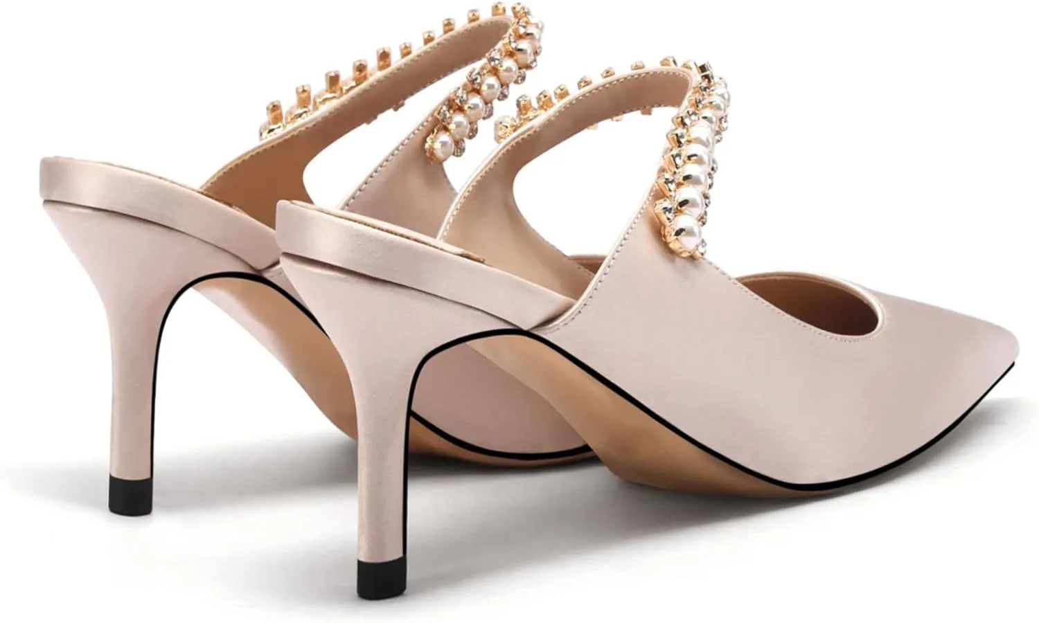 JANSEVEN Mules Flats For Women Closed Toe Flat Sandals With Rhinestone Pointy Slip On Patent Leather 4 Inches Bridal Wedding Shoes Sexy
