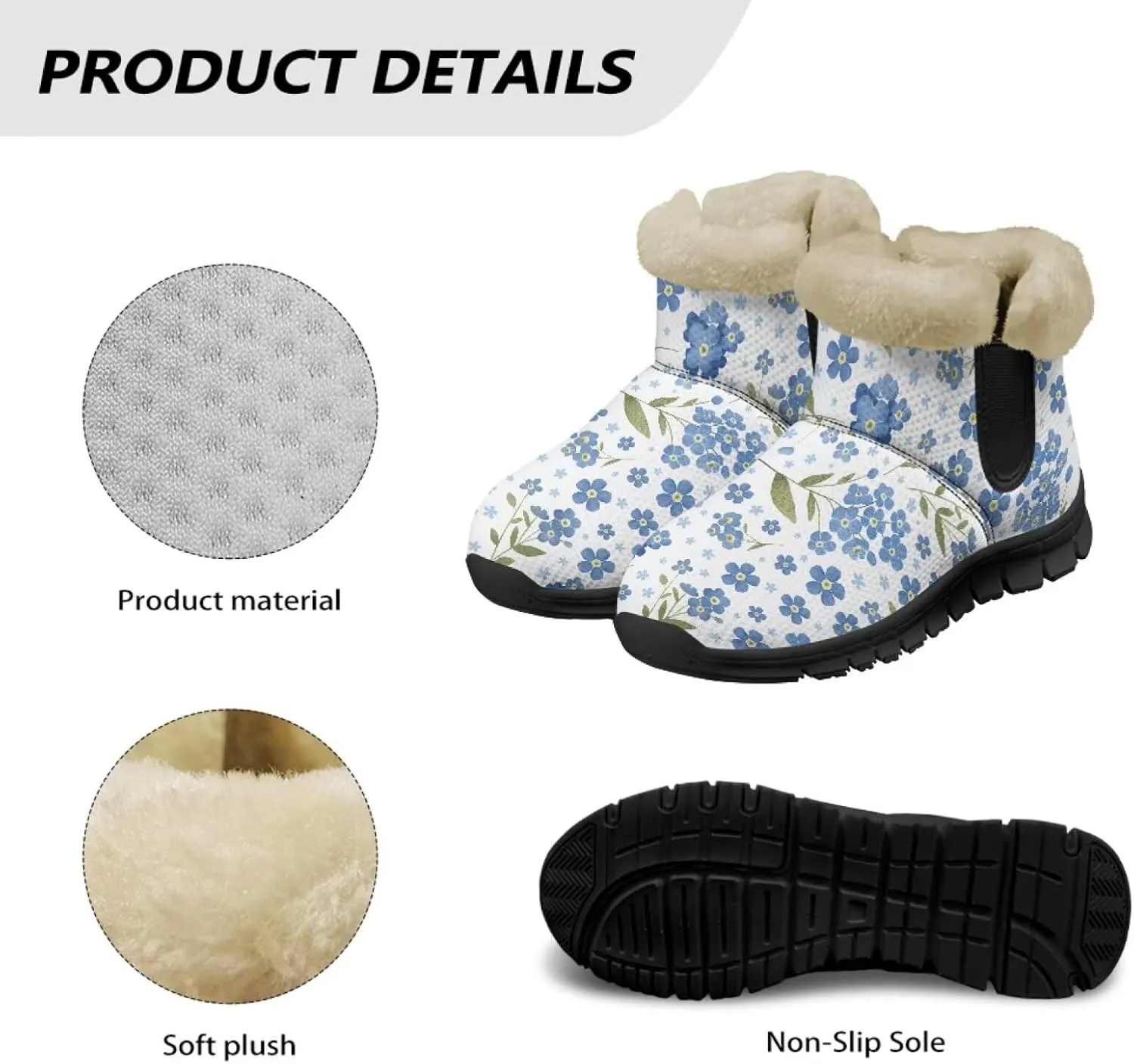Jeiento Floral Women's Snow Boots Flowers Lightweight Fluffy Thickening Shoes Ladies Non Slip
