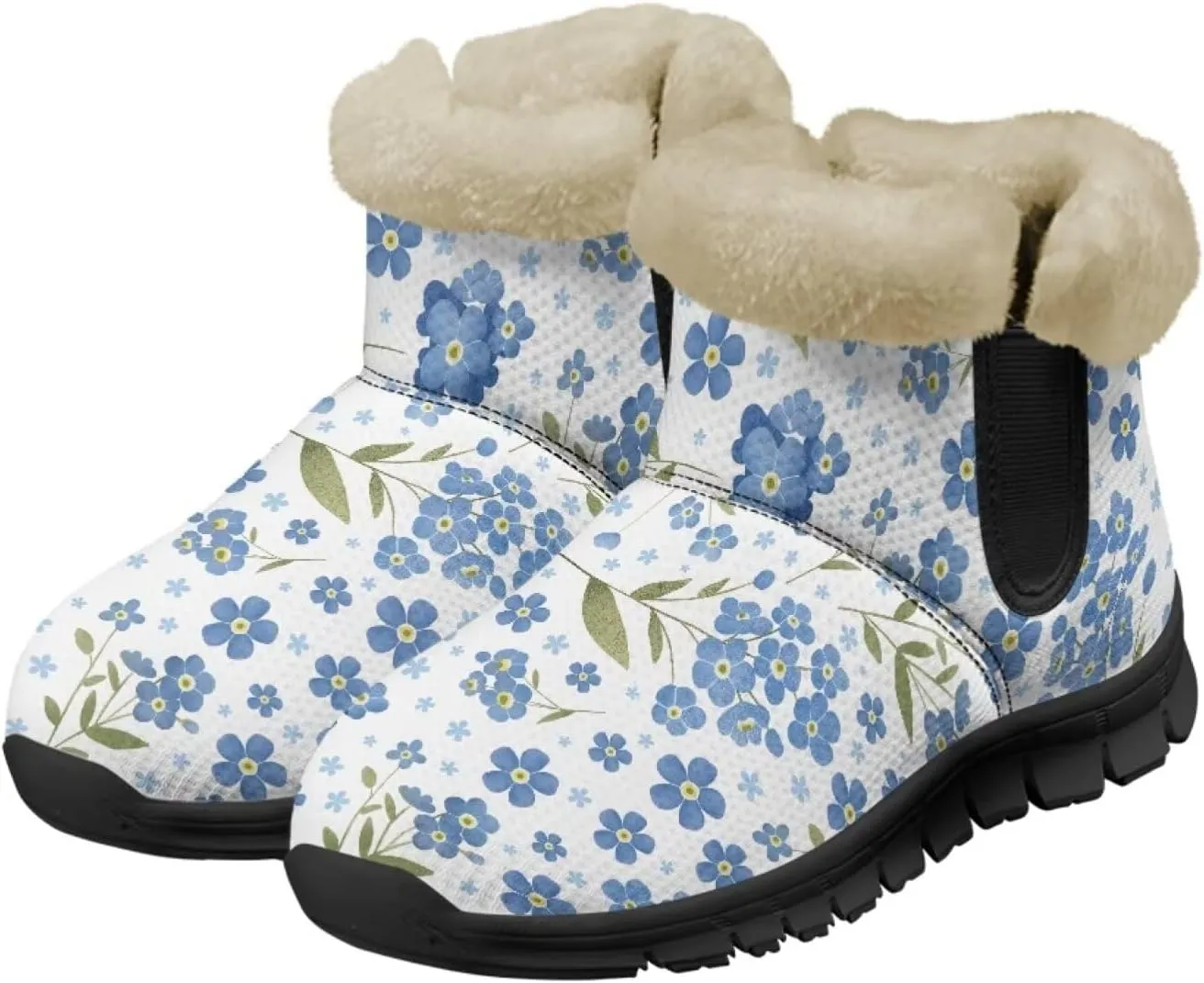 Jeiento Floral Women's Snow Boots Flowers Lightweight Fluffy Thickening Shoes Ladies Non Slip