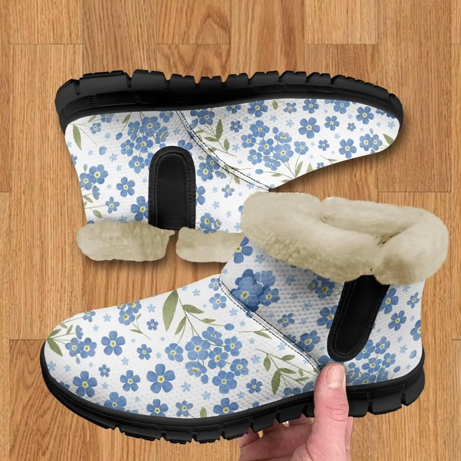 Jeiento Floral Women's Snow Boots Flowers Lightweight Fluffy Thickening Shoes Ladies Non Slip