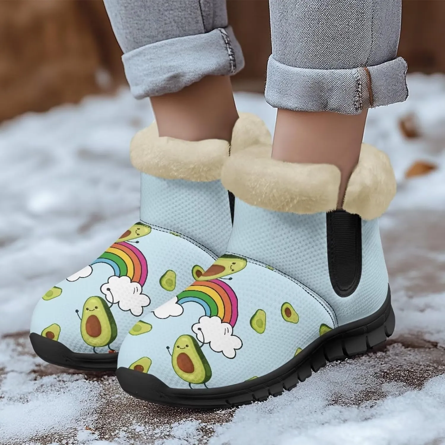 Jeiento Lemon Fruit Snow Boots for Women Anti-Slip Boots Winter Shoes Fashion Fuzzy Walking Boots