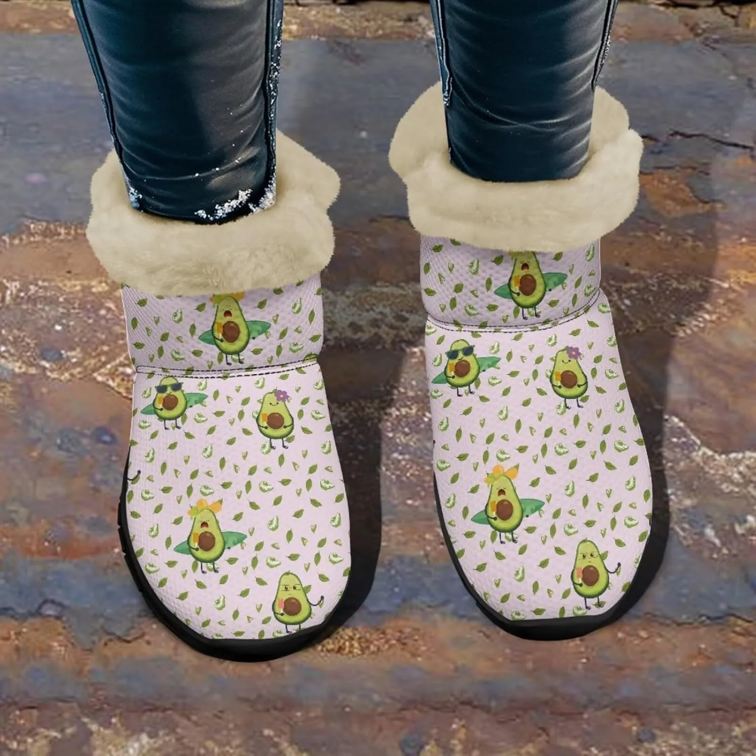 Jeiento Lemon Fruit Snow Boots for Women Anti-Slip Boots Winter Shoes Fashion Fuzzy Walking Boots