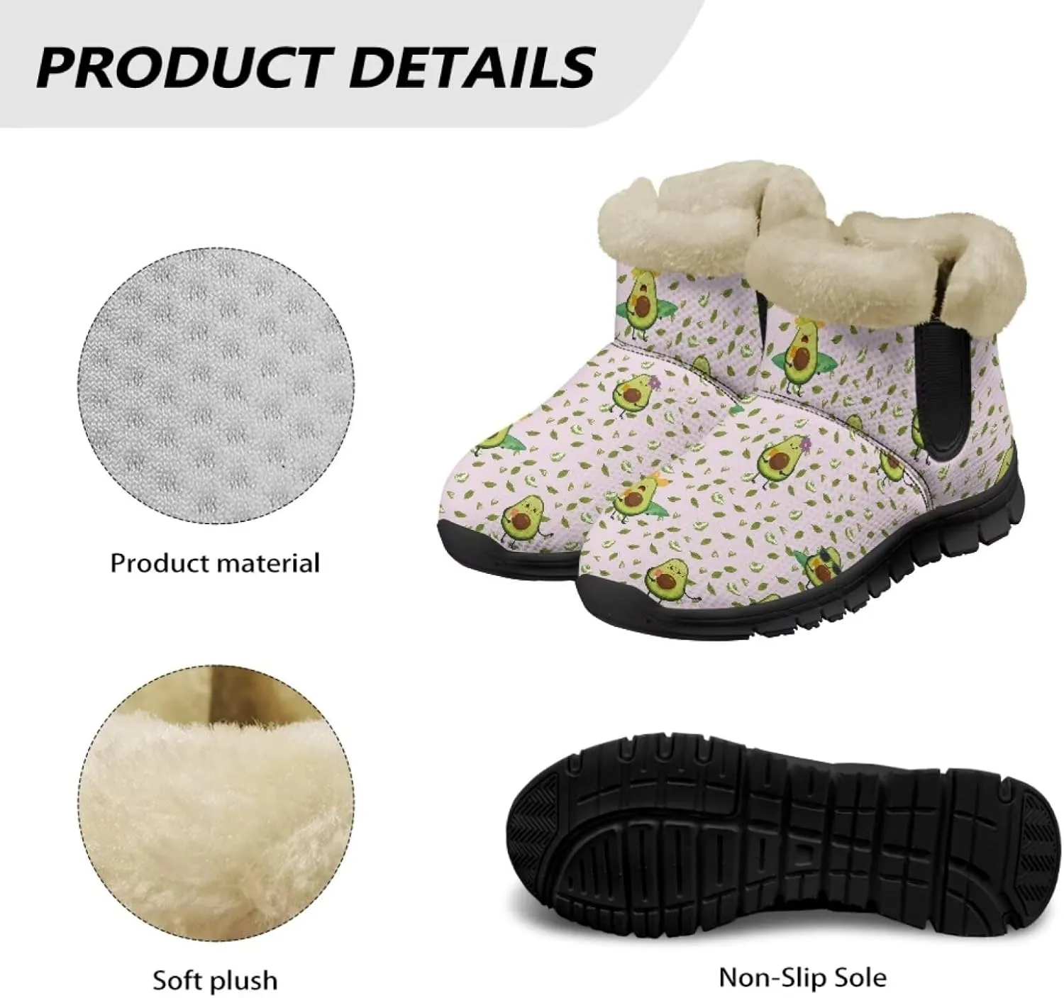 Jeiento Lemon Fruit Snow Boots for Women Anti-Slip Boots Winter Shoes Fashion Fuzzy Walking Boots