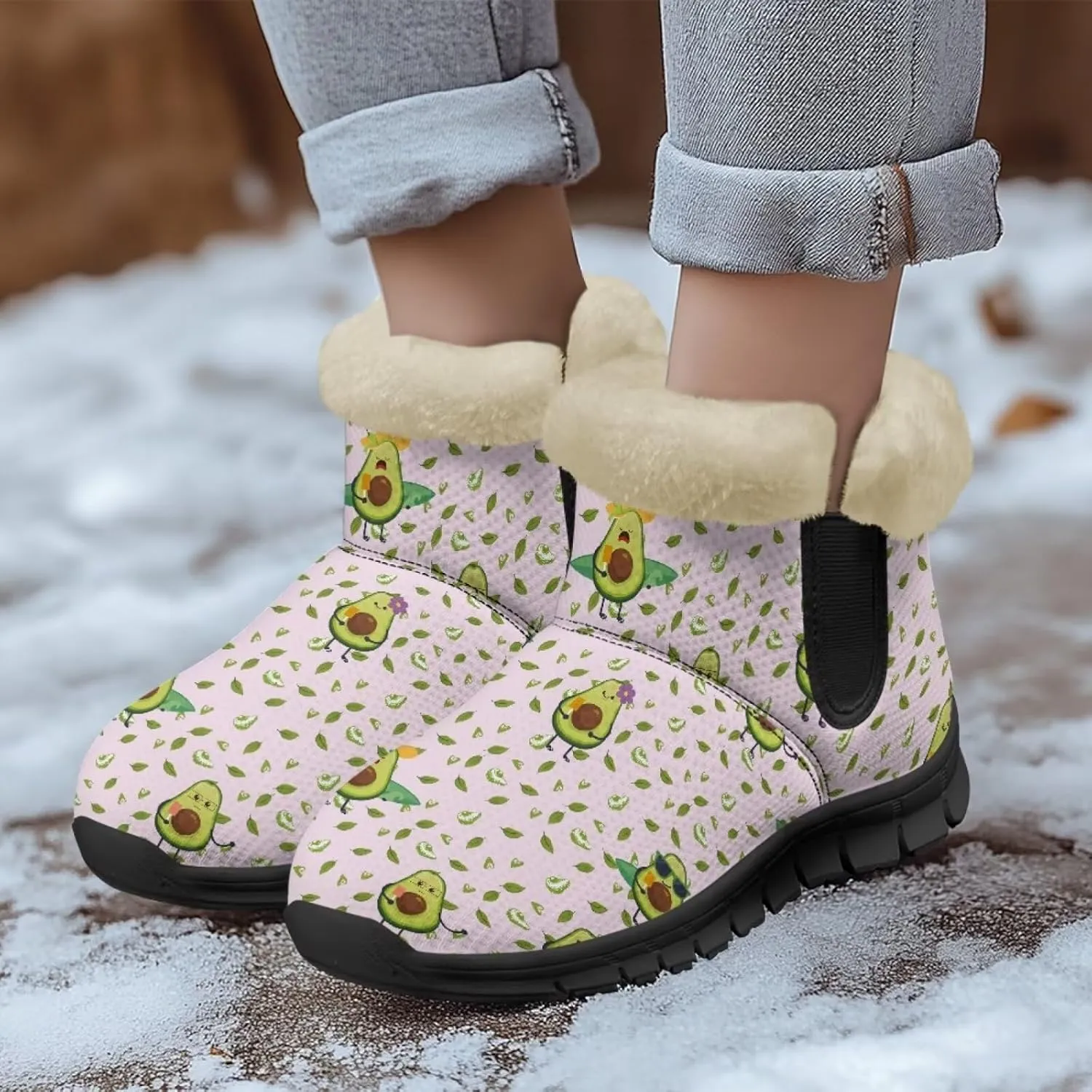 Jeiento Lemon Fruit Snow Boots for Women Anti-Slip Boots Winter Shoes Fashion Fuzzy Walking Boots