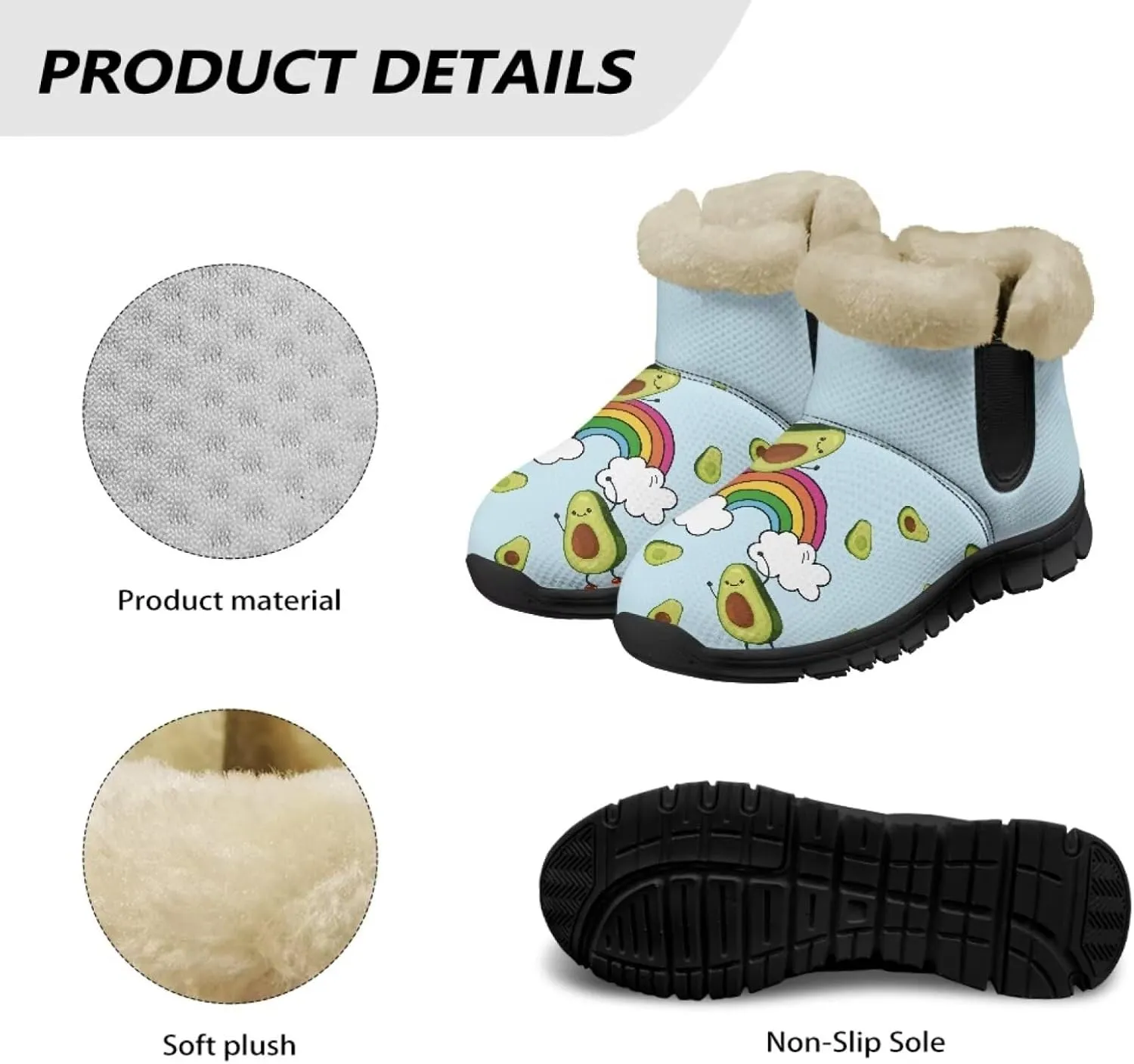 Jeiento Lemon Fruit Snow Boots for Women Anti-Slip Boots Winter Shoes Fashion Fuzzy Walking Boots