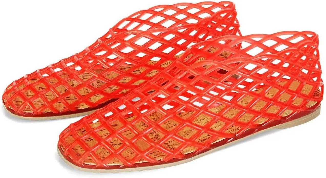 Jelly Mesh Ballet Flats for Women Fishnet PVC Clear Hollow Jellies Sandals Comfortable Beach Ballerina Flats Shoes