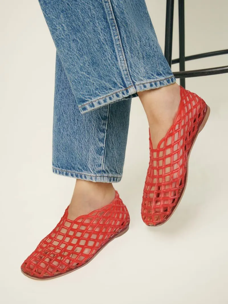 Jelly Mesh Ballet Flats for Women Fishnet PVC Clear Hollow Jellies Sandals Comfortable Beach Ballerina Flats Shoes