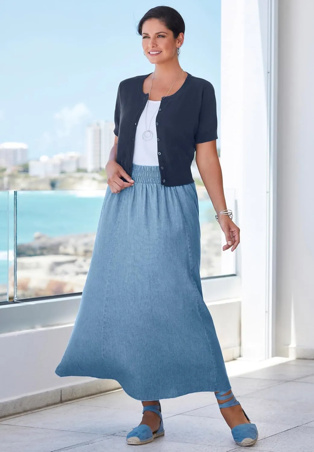 Jessica London Women's Plus Size Chambray Maxi Skirt