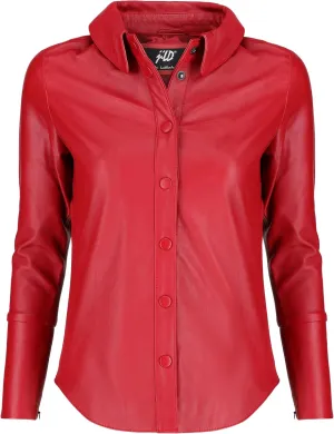 Jild Casual Shirt Leather Jacket Women - Long Sleeve Snap Button Down Soft Lambskin Leather Shacket Regular and Plus Size