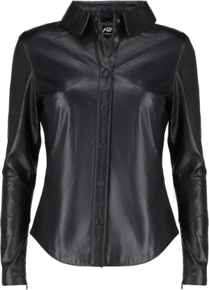 Jild Casual Shirt Leather Jacket Women - Long Sleeve Snap Button Down Soft Lambskin Leather Shacket Regular and Plus Size