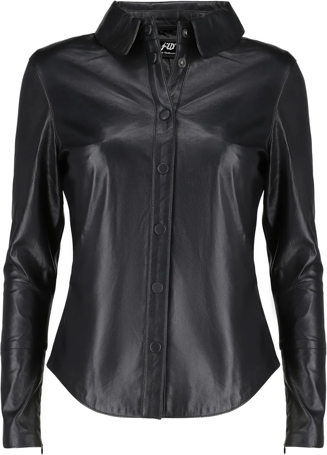 Jild Casual Shirt Leather Jacket Women - Long Sleeve Snap Button Down Soft Lambskin Leather Shacket Regular and Plus Size