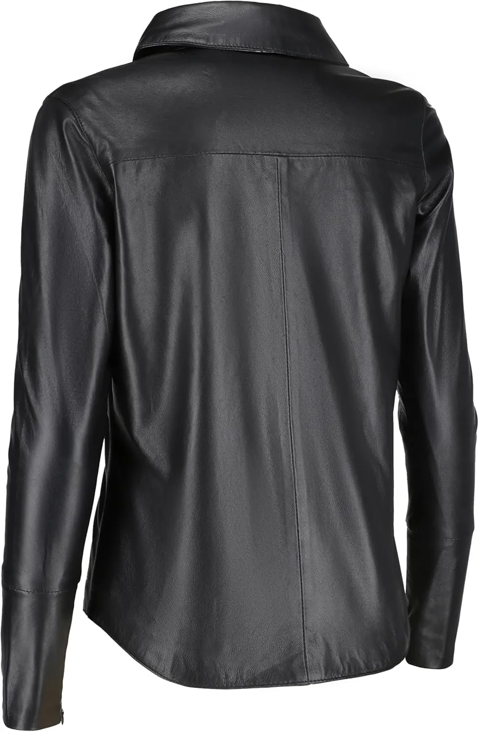 Jild Casual Shirt Leather Jacket Women - Long Sleeve Snap Button Down Soft Lambskin Leather Shacket Regular and Plus Size