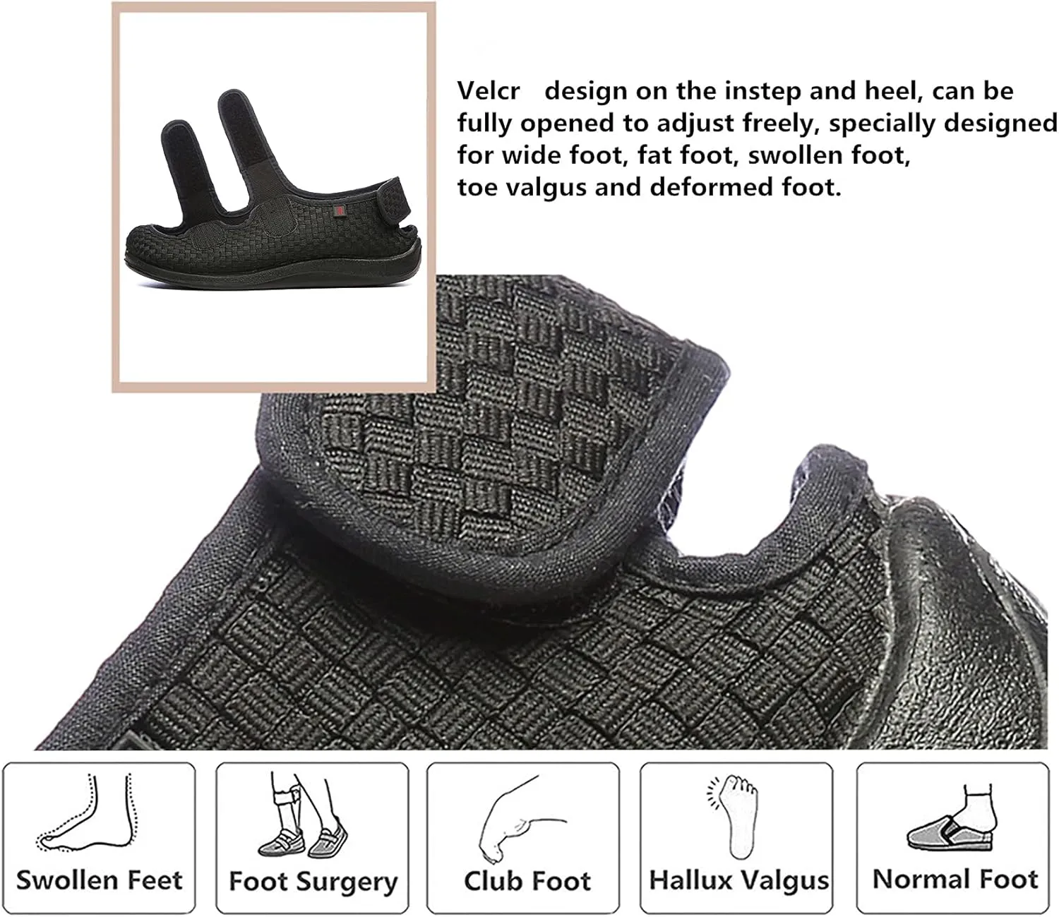 JIONS Women Men Adjustable Velco Extra Wide Shoes Swollen Feet Diabetic Edema Boots Slippers Indoor Outdoor Sandals Unisex Large Size 5-14