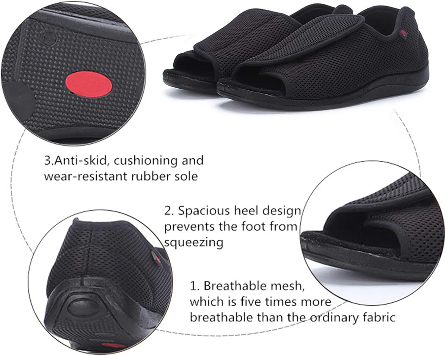 JIONS Women Men Adjustable Velco Extra Wide Shoes Swollen Feet Diabetic Edema Boots Slippers Indoor Outdoor Sandals Unisex Large Size 5-14