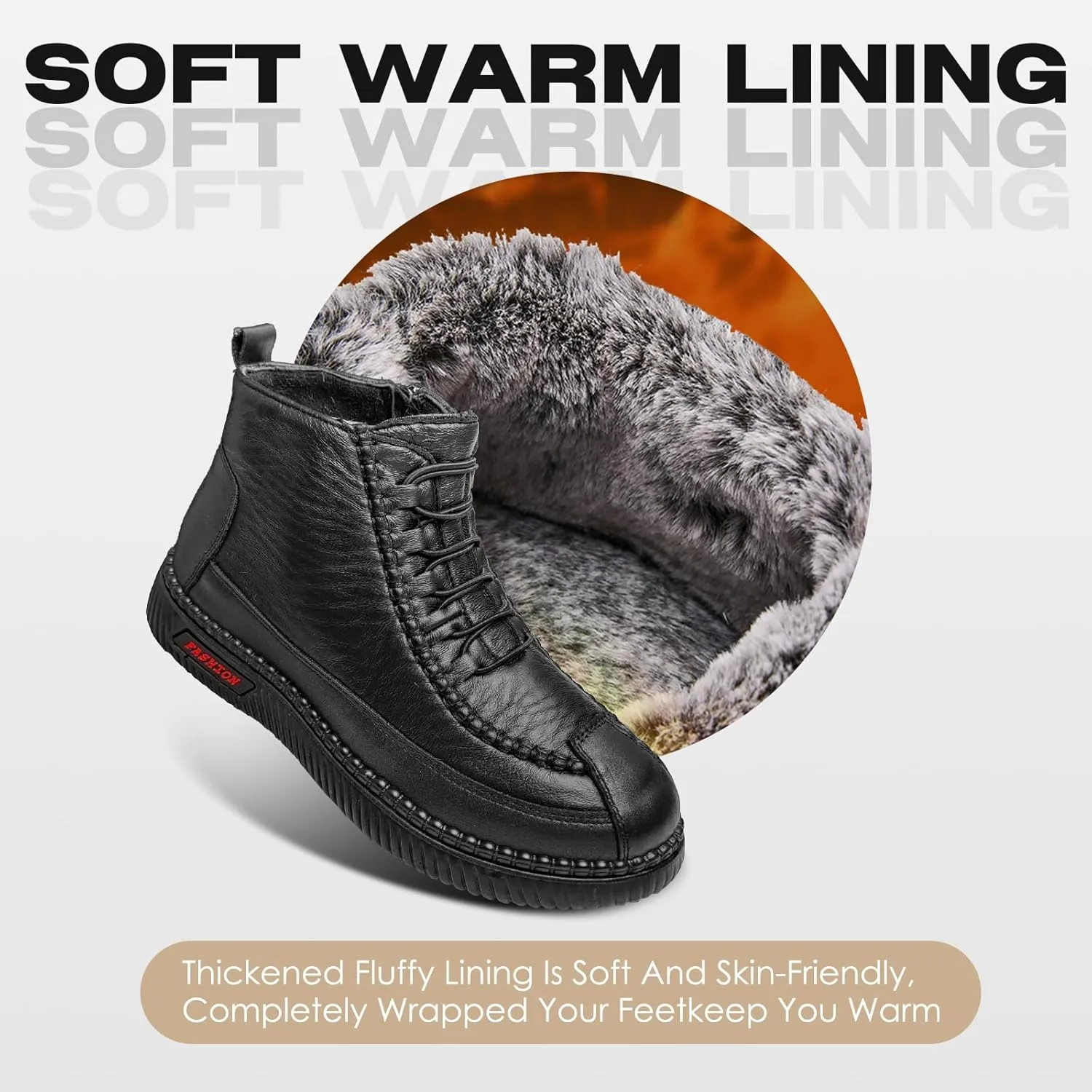 JishinGal Women's Winter New Fleece Thickened Warm Soft Bottom Cotton Boots Waterproof Slip-on Snow Shoes Leather Ankle Booties