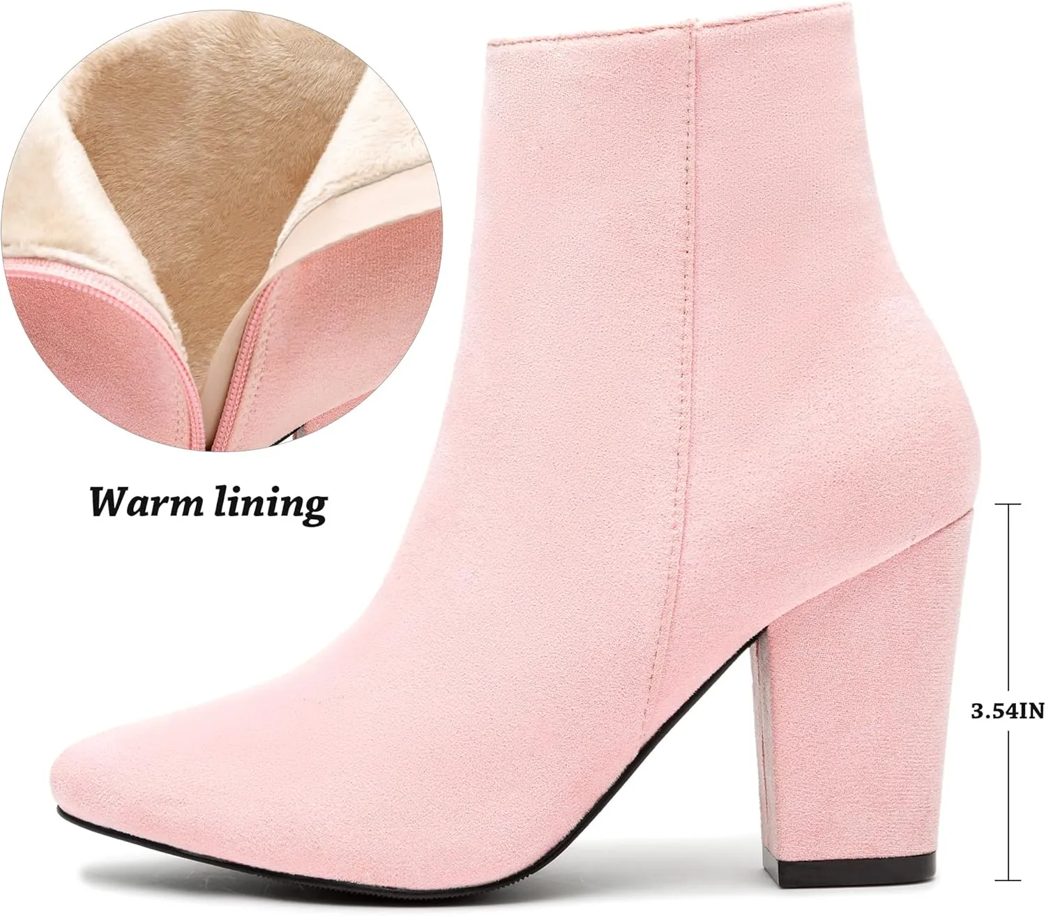 Jiu du Suede Ankle Boots for Women Chunky Block High Heel Booties Sexy Pointed Toe Side Zipper Disco Dressy Short GOGO Boots