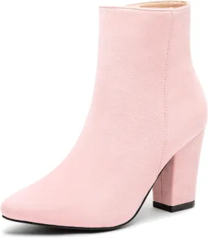 Jiu du Suede Ankle Boots for Women Chunky Block High Heel Booties Sexy Pointed Toe Side Zipper Disco Dressy Short GOGO Boots