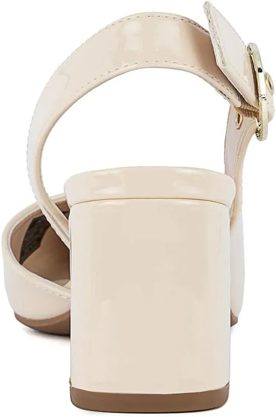 Jones New York Women's Patent Slingback Heeled Sandals | Block Heel Dress Shoes with Buckle | Open-Toe/Closed-Toe Elegant & Comfortable Footwear for Formal Events, Parties & Weddings