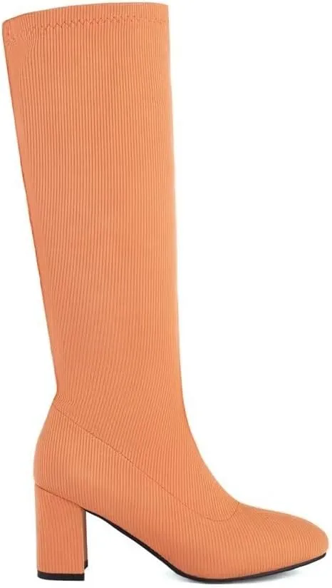 Joojaky Woman Fashion Block Heel Knee High Boots Stilettos Chunky Heel Elastic Sock Boots