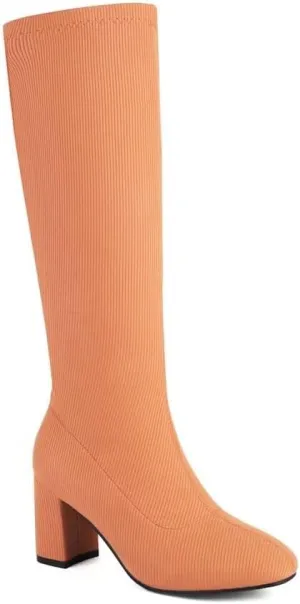 Joojaky Woman Fashion Block Heel Knee High Boots Stilettos Chunky Heel Elastic Sock Boots