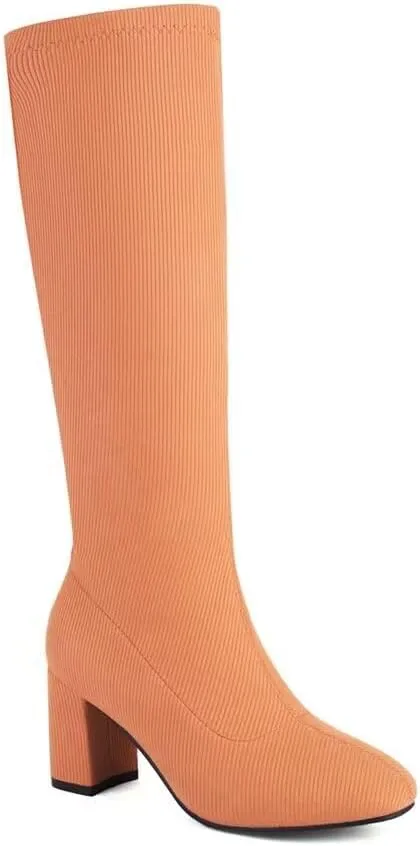 Joojaky Woman Fashion Block Heel Knee High Boots Stilettos Chunky Heel Elastic Sock Boots